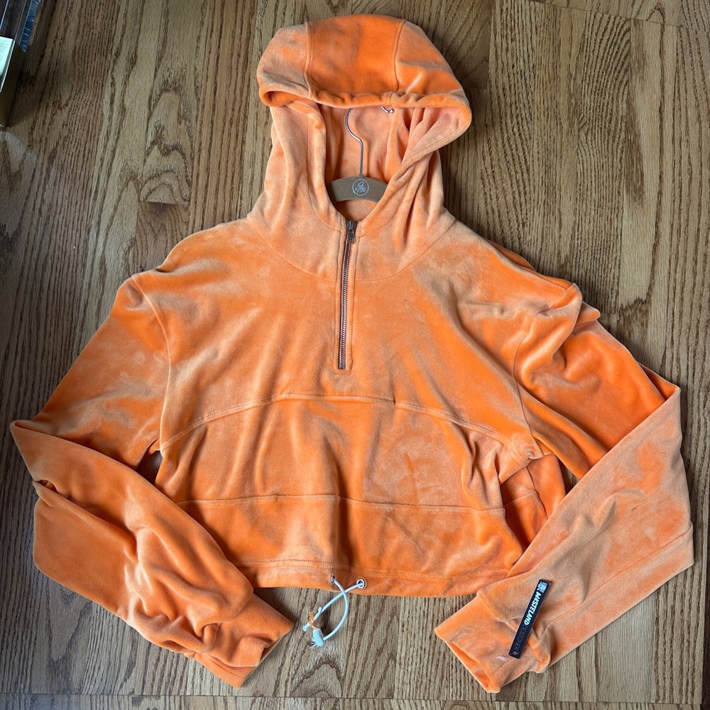 Orange Velour Cropped Hoodie